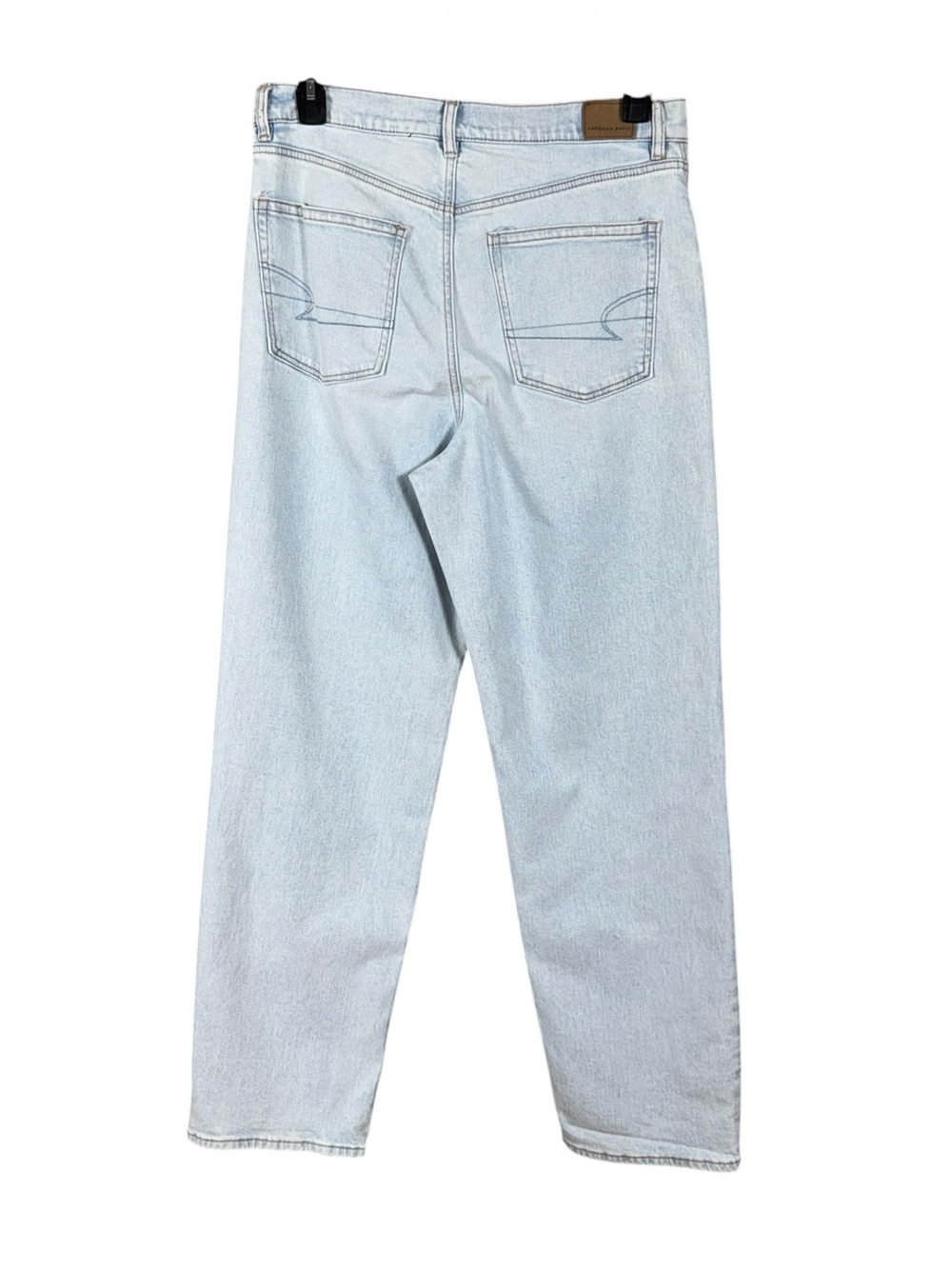 American Eagle Hi Rise Straight Baggy Jeans Size 12 Distressed Cross Over Button - Picture 3 of 7
